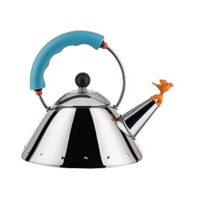 Alessi Kettle 9093/1 LAZ designwaterkoker, compatibel met inductiekookplaten, bodem van roestvrij staal 18/10, glanzend, met handvat en fluitje van PA, lichtblauw, 100 cl Alessi Kettle 9093/1 LAZ designwaterkoker, compatibel met inductiekookplaten, bodem van roestvrij staal 18/10, glanzend, met handvat en fluitje van PA, lichtblauw, 100 cl
