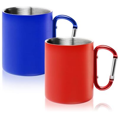 Robin Goods ® 2x RVS thermobeker met karabijnhaak 350 ml per koffiemok onbreekbare thermo drinkbeker dubbelwandige isolerende mok (2 stuks blauw/rood met karabijnhaak) Gobelets isolants pratiques pour café, randonnée et déplacements Robin Goods ® 2x RVS thermobeker met karabijnhaak 350 ml per koffiemok onbreekbare thermo drinkbeker dubbelwandige isolerende mok (2 stuks blauw/rood met karabijnhaak) Gobelets isolants pratiques pour café, randonnée et déplacements