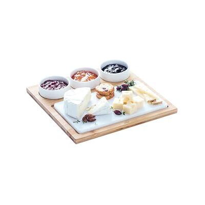 LACOR 61040 Natuurlijke bamboe plank, 3 kommen, serveerschaal, marmeren bodem, ideaal voor het presenteren en serveren van gerechten en snacks, eenvoudige reiniging, afmetingen: 28 x 28 x 4 cm LACOR 61040 Natuurlijke bamboe plank, 3 kommen, serveerschaal, marmeren bodem, ideaal voor het presenteren en serveren van gerechten en snacks, eenvoudige reiniging, afmetingen: 28 x 28 x 4 cm