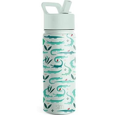 Simple Modern Kids Waterfles met rietdeksel Geïsoleerd roestvrij staal herbruikbare tuimelaar voor peuters, meisjes, jongens topcollectie 18oz, groene krokodillen Simple Modern Kids Waterfles met rietdeksel Geïsoleerd roestvrij staal herbruikbare tuimelaar voor peuters, meisjes, jongens topcollectie 18oz, groene krokodillen