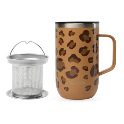 QWETCH Geïsoleerde roestvrijstalen mok met handvat en filter Wild Leopard Camel Thermoskan 470 ml Thermo koffie en thee 6 uur warm en 12 uur koud Anti-spatten schuifsluiting QWETCH Geïsoleerde roestvrijstalen mok met handvat en filter Wild Leopard Camel Thermoskan 470 ml Thermo koffie en thee 6 uur warm en 12 uur koud Anti-spatten schuifsluiting