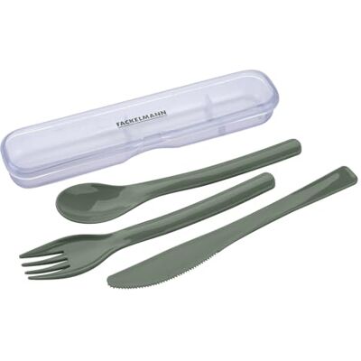Fackelmann 4-delige bestekset om mee te nemen, vork, lepel en mes, goed voor reizen en kinderen, vaatwasmachinebestendig, met transportbox Fackelmann 4-delige bestekset om mee te nemen, vork, lepel en mes, goed voor reizen en kinderen, vaatwasmachinebestendig, met transportbox