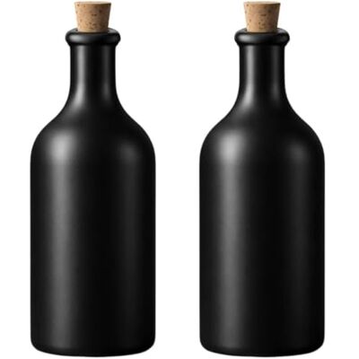 mikken 2 x 500 ml olieflessen van zwart aardewerk met dop mikken 2 x 500 ml olieflessen van zwart aardewerk met dop