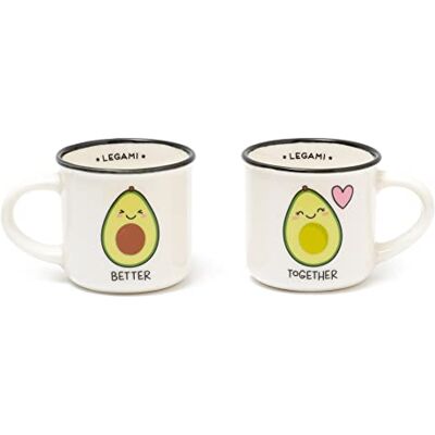 Legami Espresso For Two, 2 koffiekopjes van porselein New Bone China, inhoud 50 ml, avocado-thema, vaatwasmachinebestendig, magnetronbestendig Legami Espresso For Two, 2 koffiekopjes van porselein New Bone China, inhoud 50 ml, avocado-thema, vaatwasmachinebestendig, magnetronbestendig