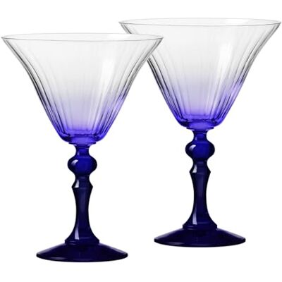 Krosno Martiniglazen met kobaltblauwe voet, set van 2, 170 ml, Bubble Celebration Moments collectie, loodvrij kristal, ideaal cadeau-idee Krosno Martiniglazen met kobaltblauwe voet, set van 2, 170 ml, Bubble Celebration Moments collectie, loodvrij kristal, ideaal cadeau-idee
