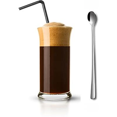 Topkapi 250.620 Monaco 4-delige set glazen met 2 glazen voor shock, milkshake, cocktail, ijskoffie + 2 lepels met lange steel Topkapi 250.620 Monaco 4-delige set glazen met 2 glazen voor shock, milkshake, cocktail, ijskoffie + 2 lepels met lange steel