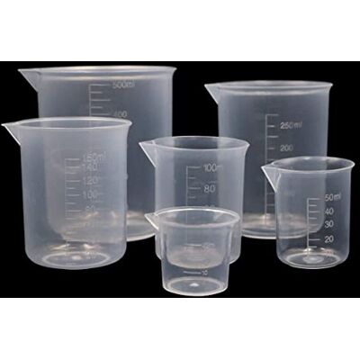 PIQIUQIU Maatbeker van kunststof, 6 stuks, maatbekers voor wetenschappelijk laboratorium, herbruikbare beker, 25 ml, 50 ml, 100 ml, 150 ml, 250 ml, 500 ml PIQIUQIU Maatbeker van kunststof, 6 stuks, maatbekers voor wetenschappelijk laboratorium, herbruikbare beker, 25 ml, 50 ml, 100 ml, 150 ml, 250 ml, 500 ml