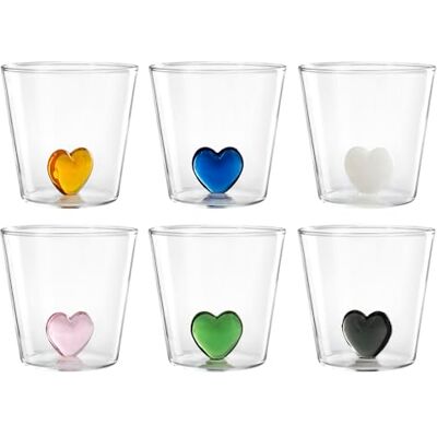 H&H Set van 6 borosilicaatglas, transparant, binnenkern van glas, 300 cc H&H Set van 6 borosilicaatglas, transparant, binnenkern van glas, 300 cc