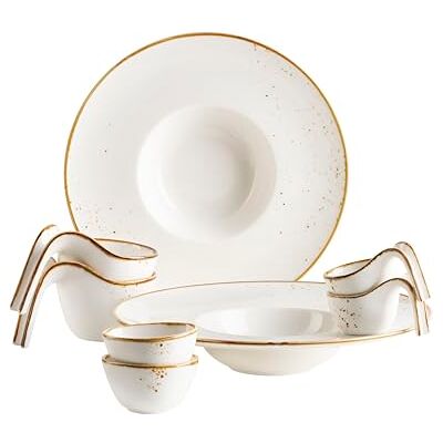 MÄSER , Serie Pintar Snackset 8-delig vintage porselein bruin MÄSER , Serie Pintar Snackset 8-delig vintage porselein bruin