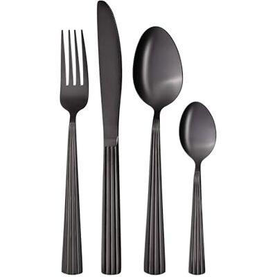 GRÄWE Athens Bestekset van roestvrij staal voor 4 personen, zwart, 16-delig, vaatwasmachinebestendig, bestek met decoratie GRÄWE Athens Bestekset van roestvrij staal voor 4 personen, zwart, 16-delig, vaatwasmachinebestendig, bestek met decoratie