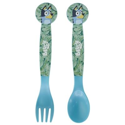 Stor Bluey Set van 2 herbruikbare kunststof bestekset bestaande uit vork en lepel Stor Bluey Set van 2 herbruikbare kunststof bestekset bestaande uit vork en lepel
