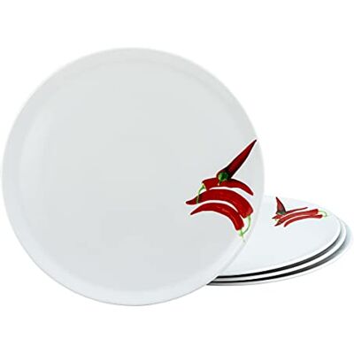 Creatable , 23433 Serie Chilli 4-delig pizzabord van porselein, vaatwasser- en magnetronbestendig, gemaakt in Europa Creatable , 23433 Serie Chilli 4-delig pizzabord van porselein, vaatwasser- en magnetronbestendig, gemaakt in Europa