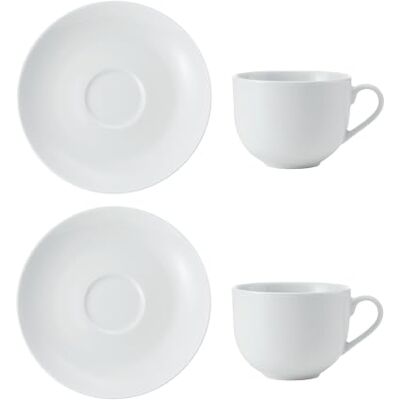 Mikasa Chalk 2-delige set van 2 porseleinen theekopjes en schoteltjes, witte kopjes en schoteltjes, 220 ml voor dagelijkse maaltijden, vaatwasser- en magnetronbestendig Mikasa Chalk 2-delige set van 2 porseleinen theekopjes en schoteltjes, witte kopjes en schoteltjes, 220 ml voor dagelijkse maaltijden, vaatwasser- en magnetronbestendig