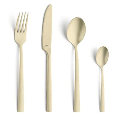 Amefa Manilla bestekset voor 4 personen, 16-delig Roestvrij staal, PVD-coating, messen, vorken, lepels en theelepels, bestekset champagne Amefa Manilla bestekset voor 4 personen, 16-delig Roestvrij staal, PVD-coating, messen, vorken, lepels en theelepels, bestekset champagne