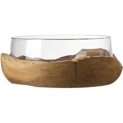 LEONARDO HOME Leonardo Terra 084411 Decoratieve schaal, handgemaakt, met teakhouten sokkel, decoratieve schaal, teakhout, transparant, 28 cm breed LEONARDO HOME Leonardo Terra 084411 Decoratieve schaal, handgemaakt, met teakhouten sokkel, decoratieve schaal, teakhout, transparant, 28 cm breed