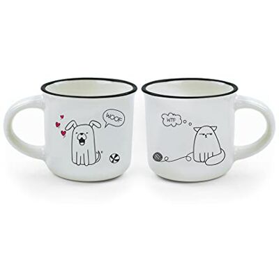 Legami Espresso For Two, 2 koffiekopjes van porselein New Bone China, inhoud 50 ml, honden- en kattenthema, vaatwasmachinebestendig, magnetronbestendig (MM0009) Legami Espresso For Two, 2 koffiekopjes van porselein New Bone China, inhoud 50 ml, honden- en kattenthema, vaatwasmachinebestendig, magnetronbestendig (MM0009)