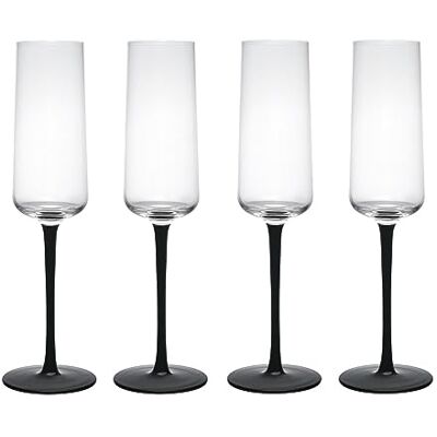 Mikasa Palermo Set van 4 champagneglazen van kristal, 250 ml, champagneglas met zwarte voet, 100% loodvrij kristal, geschenkverpakking en vaatwasmachinebestendig Mikasa Palermo Set van 4 champagneglazen van kristal, 250 ml, champagneglas met zwarte voet, 100% loodvrij kristal, geschenkverpakking en vaatwasmachinebestendig