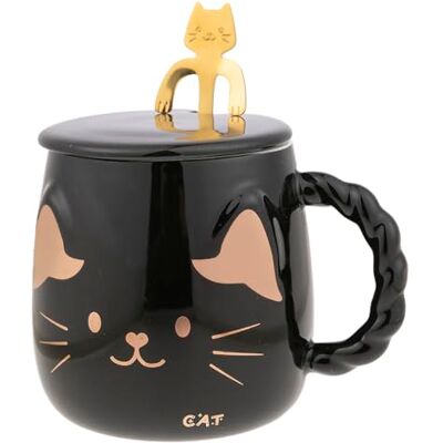 lachineuse JAPANSE KAT MOK ZWARTE KLEUR Met Deksel en Lepel lachineuse JAPANSE KAT MOK ZWARTE KLEUR Met Deksel en Lepel