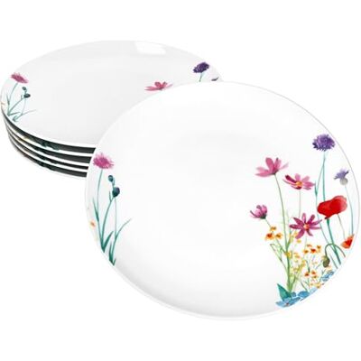 MamboCat Marie Set van 6 platte borden, diameter 26,7 cm, porseleinen borden met bloemenweidedecoratie, voor 6 personen, grote borden voor hoofdmaaltijden, barbecues, enz. MamboCat Marie Set van 6 platte borden, diameter 26,7 cm, porseleinen borden met bloemenweidedecoratie, voor 6 personen, grote borden voor hoofdmaaltijden, barbecues, enz.