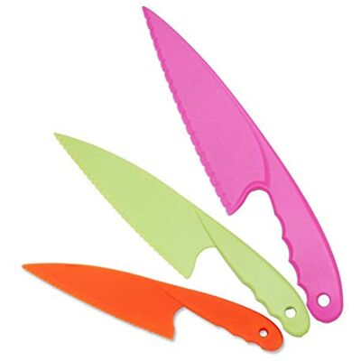 BaiJ Keukenmessen van kunststof, 3 stuks veiligheidsmessen voor kinderen, groentemessen van nylon, in 3 maten, voor brood, salade, sla, BPA-vrij BaiJ Keukenmessen van kunststof, 3 stuks veiligheidsmessen voor kinderen, groentemessen van nylon, in 3 maten, voor brood, salade, sla, BPA-vrij