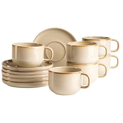 MÄSER Serie Cordelia koffieservies voor 6 personen van hoogwaardig aardewerk, 12-delig, bestaande uit 6 kopjes en 6 schoteltjes van zandsteen MÄSER Serie Cordelia koffieservies voor 6 personen van hoogwaardig aardewerk, 12-delig, bestaande uit 6 kopjes en 6 schoteltjes van zandsteen