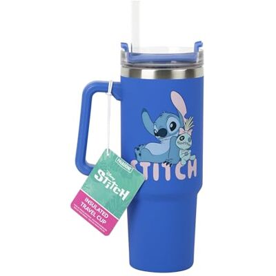 Paladone Disney Stitch Reismok met rietje, 900 ml, officieel gelicentieerde beker met handvat voor ijsthee of koffie, popcultuurproduct voor fans, blauw Paladone Disney Stitch Reismok met rietje, 900 ml, officieel gelicentieerde beker met handvat voor ijsthee of koffie, popcultuurproduct voor fans, blauw