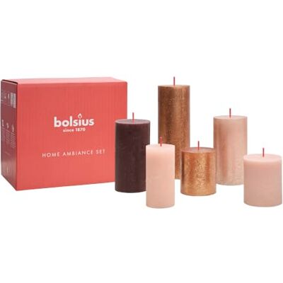 BOLSIUS Rustik Set van 6 stompkaarsen cadeau Cosy Coppers Decoratieve kaarsen voor thuis Brandlengte Geurvrij Natuurlijke plantaardige was Zonder palmolie BOLSIUS Rustik Set van 6 stompkaarsen cadeau Cosy Coppers Decoratieve kaarsen voor thuis Brandlengte Geurvrij Natuurlijke plantaardige was Zonder palmolie