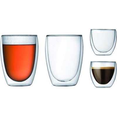 Bodum K4557-10 dubbelwandige glazenset (2 stuks 0,08 liter en 2 stuks 0,35 liter) Bodum K4557-10 dubbelwandige glazenset (2 stuks 0,08 liter en 2 stuks 0,35 liter)