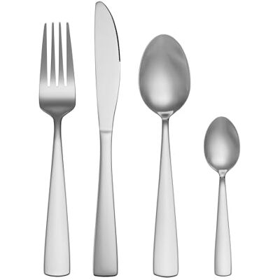 Mikasa Harlington 24-delige bestekset van roestvrij staal, zilveren bestekset voor 6 personen, bestaande uit 6 messen, 6 vorken, 6 dessertlepels en 6 theelepels Mikasa Harlington 24-delige bestekset van roestvrij staal, zilveren bestekset voor 6 personen, bestaande uit 6 messen, 6 vorken, 6 dessertlepels en 6 theelepels