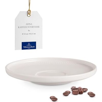 Villeroy & Boch Afina koffieschotel van premium porselein, schotel voor koffiekopjes, Made in Germany, vaatwasser- en magnetronbestendig, stapelbaar, wit Villeroy & Boch Afina koffieschotel van premium porselein, schotel voor koffiekopjes, Made in Germany, vaatwasser- en magnetronbestendig, stapelbaar, wit