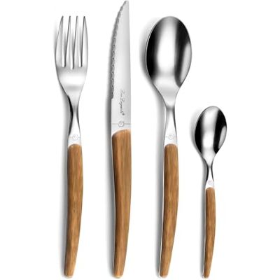 Lou Laguiole Bestekset 24-delig tafelbestek voor 6 personen – Montana Nature – roestvrij staal 18/0, glanzend oppervlak – houteffect Lou Laguiole Bestekset 24-delig tafelbestek voor 6 personen – Montana Nature – roestvrij staal 18/0, glanzend oppervlak – houteffect
