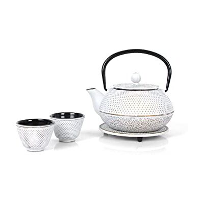 ECHTWERK Gietijzeren theeservies Theepot 0,8 liter met afneembare zeef Theepot met onderzetter en 2 theekopjes Vintage stijl Voor het bereiden van losse thee Crème ECHTWERK Gietijzeren theeservies Theepot 0,8 liter met afneembare zeef Theepot met onderzetter en 2 theekopjes Vintage stijl Voor het bereiden van losse thee Crème