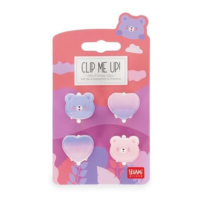 Legami Set van 4 mini-haarklemmen Clip Me Up!, teddy-thema, kapsel- en stylingklemmen, van PS, acryl, 2,5 x 2,5 x 1,5 cm Legami Set van 4 mini-haarklemmen Clip Me Up!, teddy-thema, kapsel- en stylingklemmen, van PS, acryl, 2,5 x 2,5 x 1,5 cm