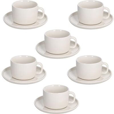 Tognana Edge, Set van 6 koffiekopjes met bord 90 cc, New Bone China, wit Tognana Edge, Set van 6 koffiekopjes met bord 90 cc, New Bone China, wit