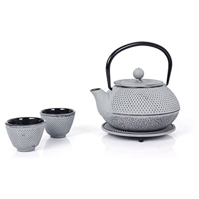 ECHTWERK Gietijzeren theeservies Theepot 0,8 liter met afneembare zeef Theepot met onderzetter en 2 theekopjes Vintage stijl Grijs ECHTWERK Gietijzeren theeservies Theepot 0,8 liter met afneembare zeef Theepot met onderzetter en 2 theekopjes Vintage stijl Grijs