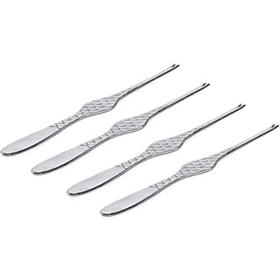 Alessi FM 23/43 S4 Colombina Fish, set van vier kleine vorken voor schaaldieren 18/10, kleur: zilver, roestvrij staal, glanzende afwerking, 4 stuks Alessi FM 23/43 S4 Colombina Fish, set van vier kleine vorken voor schaaldieren 18/10, kleur: zilver, roestvrij staal, glanzende afwerking, 4 stuks
