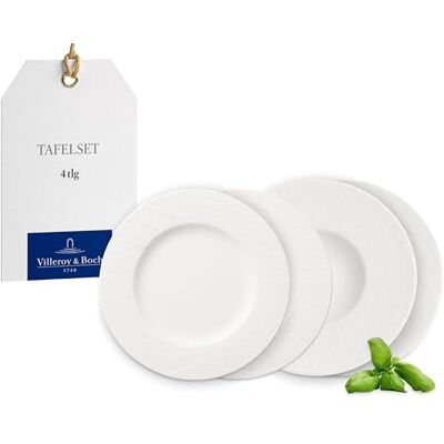 Villeroy & Boch Manufacture bordenset, 4 stuks, serviesset voor 2 personen, premium porselein, wit Villeroy & Boch Manufacture bordenset, 4 stuks, serviesset voor 2 personen, premium porselein, wit