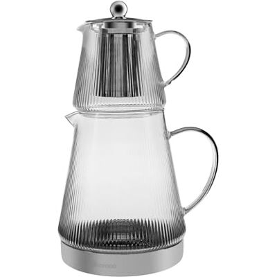 KARACA Keops Turkse theepot van borosilicaatglas, theepot met roestvrijstalen zeefje, 1,5 liter waterkoker en 0,45 l glazen theepot, Turkse theepot met Turkse infuser voor kruidenthee, losse thee KARACA Keops Turkse theepot van borosilicaatglas, theepot met roestvrijstalen zeefje, 1,5 liter waterkoker en 0,45 l glazen theepot, Turkse theepot met Turkse infuser voor kruidenthee, losse thee