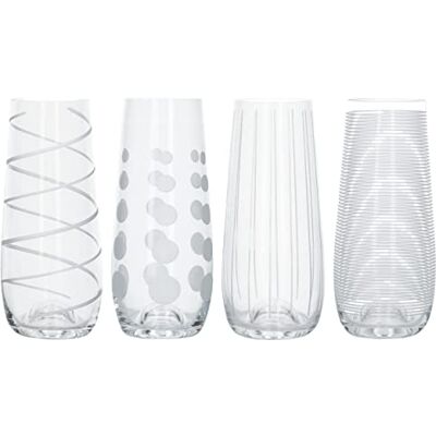 Mikasa Set van 4 steelloze glazen champagneglazen met decoratieve gravures uit de Cheers-collectie, elk 230 ml, 15 x 13,2 x 13,2 cm, 1 set Mikasa Set van 4 steelloze glazen champagneglazen met decoratieve gravures uit de Cheers-collectie, elk 230 ml, 15 x 13,2 x 13,2 cm, 1 set