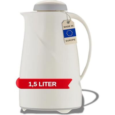 Helios Wave Thermosfles, wit, 1,5 liter, 6 uur, houdt dranken warm en koud, vaatwasmachinebestendig, lichte en robuuste kunststof ommanteling, ideaal voor koffie en thee, wit Helios Wave Thermosfles, wit, 1,5 liter, 6 uur, houdt dranken warm en koud, vaatwasmachinebestendig, lichte en robuuste kunststof ommanteling, ideaal voor koffie en thee, wit