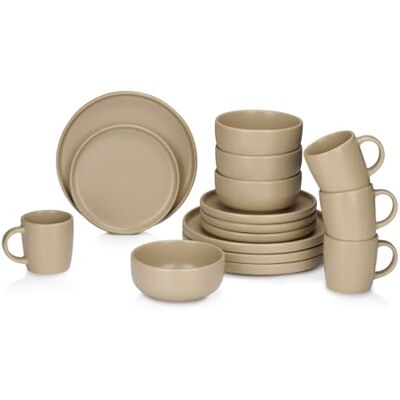 alpina 16-delige serviesset voor 4 personen, servies van aardewerk, ontbijtborden, dinerborden, kommen en kopjes, zandkleurig alpina 16-delige serviesset voor 4 personen, servies van aardewerk, ontbijtborden, dinerborden, kommen en kopjes, zandkleurig