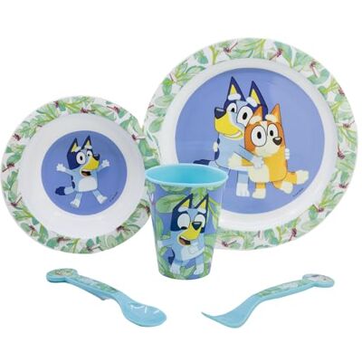 Stor Herbruikbare en magnetronbestendige kinderserviesset bestaande uit beker, bord, kom en bestek van Bluey, meerkleurig, Estándar, casual Stor Herbruikbare en magnetronbestendige kinderserviesset bestaande uit beker, bord, kom en bestek van Bluey, meerkleurig, Estándar, casual