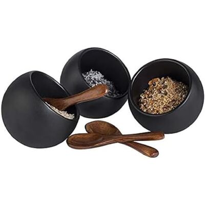 APS Tafelservies Moon 6-delige set 3 melamine kommen (Ø 8 cm) + 3 houten lepels, zwart APS Tafelservies Moon 6-delige set 3 melamine kommen (Ø 8 cm) + 3 houten lepels, zwart