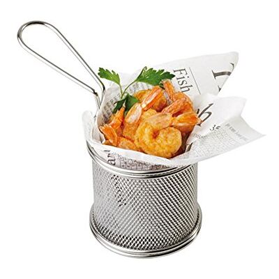 APS Miniatuur braadmand van roestvrij staal voor frietjes, krullen, uien etc. Diameter: 9 cm, hoogte: 8,5 cm, greep: 9 cm APS Miniatuur braadmand van roestvrij staal voor frietjes, krullen, uien etc. Diameter: 9 cm, hoogte: 8,5 cm, greep: 9 cm
