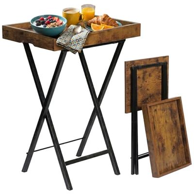 Relaxdays Table d'appoint pliable avec plateau amovible, style industriel HxLxP 70x48x36 cm, marron/noir Relaxdays Table d'appoint pliable avec plateau amovible, style industriel HxLxP 70x48x36 cm, marron/noir