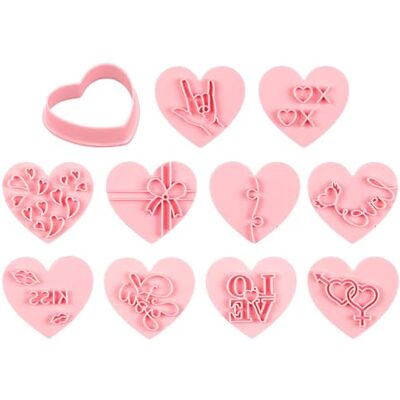OAOSDH 10 stuks hartvormige koekjesstempels 3D kunststof creatieve persoonlijkheid keukengereedschap koekjespers accessoires voor Valentijnsdag OAOSDH 10 stuks hartvormige koekjesstempels 3D kunststof creatieve persoonlijkheid keukengereedschap koekjespers accessoires voor Valentijnsdag
