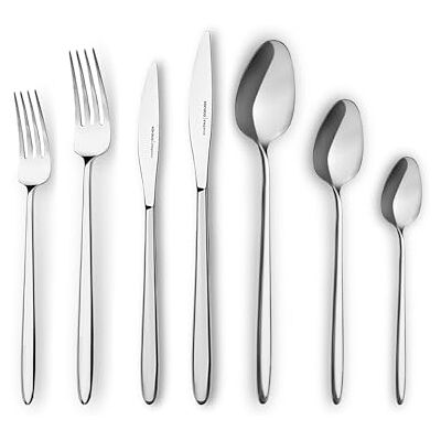 KARACA Flow 84-delige bestekset van roestvrij staal voor 12 personen, modern, duurzaam, vaatwasmachinebestendig en elegant bestek (bestekset), platina KARACA Flow 84-delige bestekset van roestvrij staal voor 12 personen, modern, duurzaam, vaatwasmachinebestendig en elegant bestek (bestekset), platina