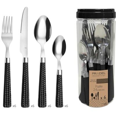 Pradel Essentiel Bestekrietje, 24 bestek, 18/0, voor 6 personen, zwart Roestvrij staal 18/0, standaard afwerking, vaatwasmachinebestendig, 24-delig bestek voor 6 personen, zwart Pradel Essentiel Bestekrietje, 24 bestek, 18/0, voor 6 personen, zwart Roestvrij staal 18/0, standaard afwerking, vaatwasmachinebestendig, 24-delig bestek voor 6 personen, zwart