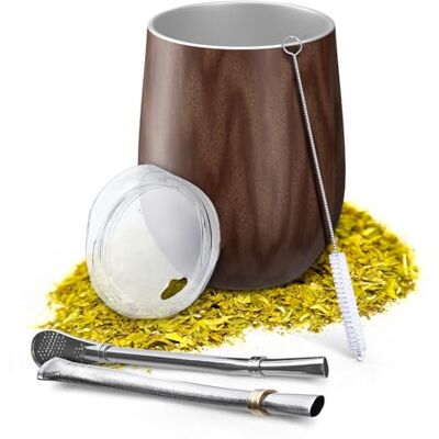 Aquafloow Yerba Mate mok 350 ml + 2 Bombilla Maté rietjes van staal, Yerba Mate dubbelwandige mok BPA-vrije deken, theeset van roestvrij staal voor Maté, Yerba bruin Aquafloow Yerba Mate mok 350 ml + 2 Bombilla Maté rietjes van staal, Yerba Mate dubbelwandige mok BPA-vrije deken, theeset van roestvrij staal voor Maté, Yerba bruin