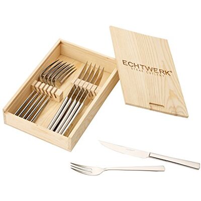 ECHTWERK SARRE Set van 12 steakbestek van gepolijst roestvrij staal 18/10 met houten cassette roestvrij staal 25,7 x 16,7 x 7,5 cm ECHTWERK SARRE Set van 12 steakbestek van gepolijst roestvrij staal 18/10 met houten cassette roestvrij staal 25,7 x 16,7 x 7,5 cm